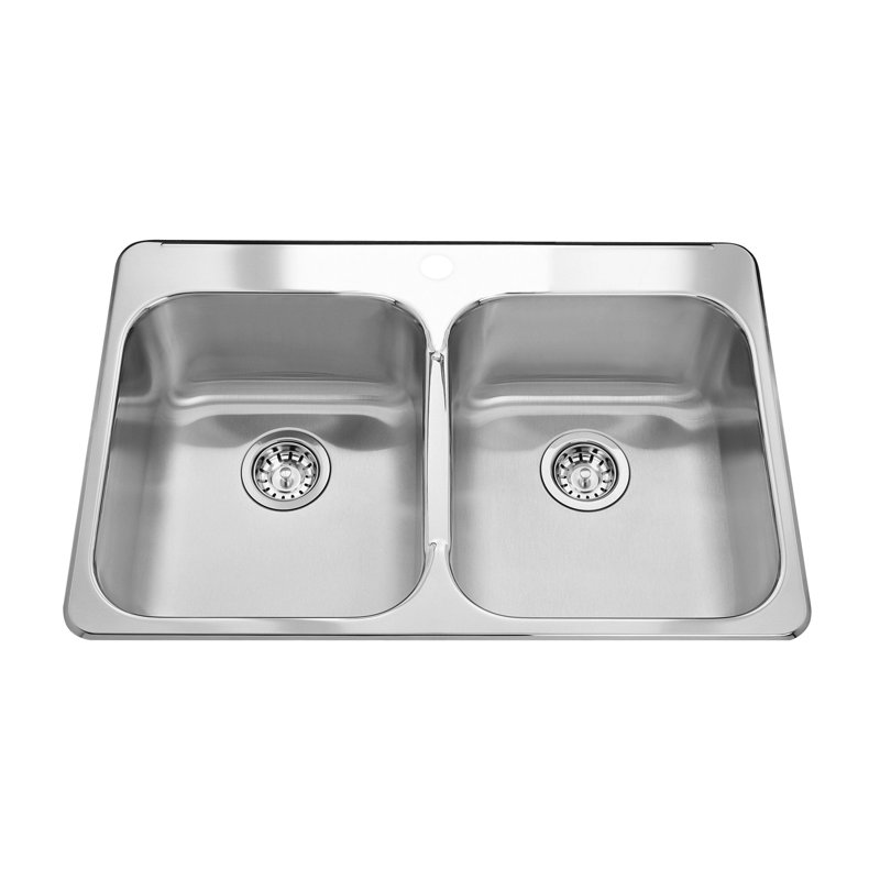 Grand évier de cuisine à double cuve en acier avec accessoires L 32 po x l 21 po Steel, 3 trous