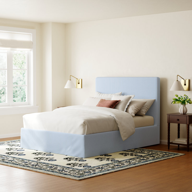 Verona Upholstered Slipcover Bed, Prep Stripe Blue, Queen