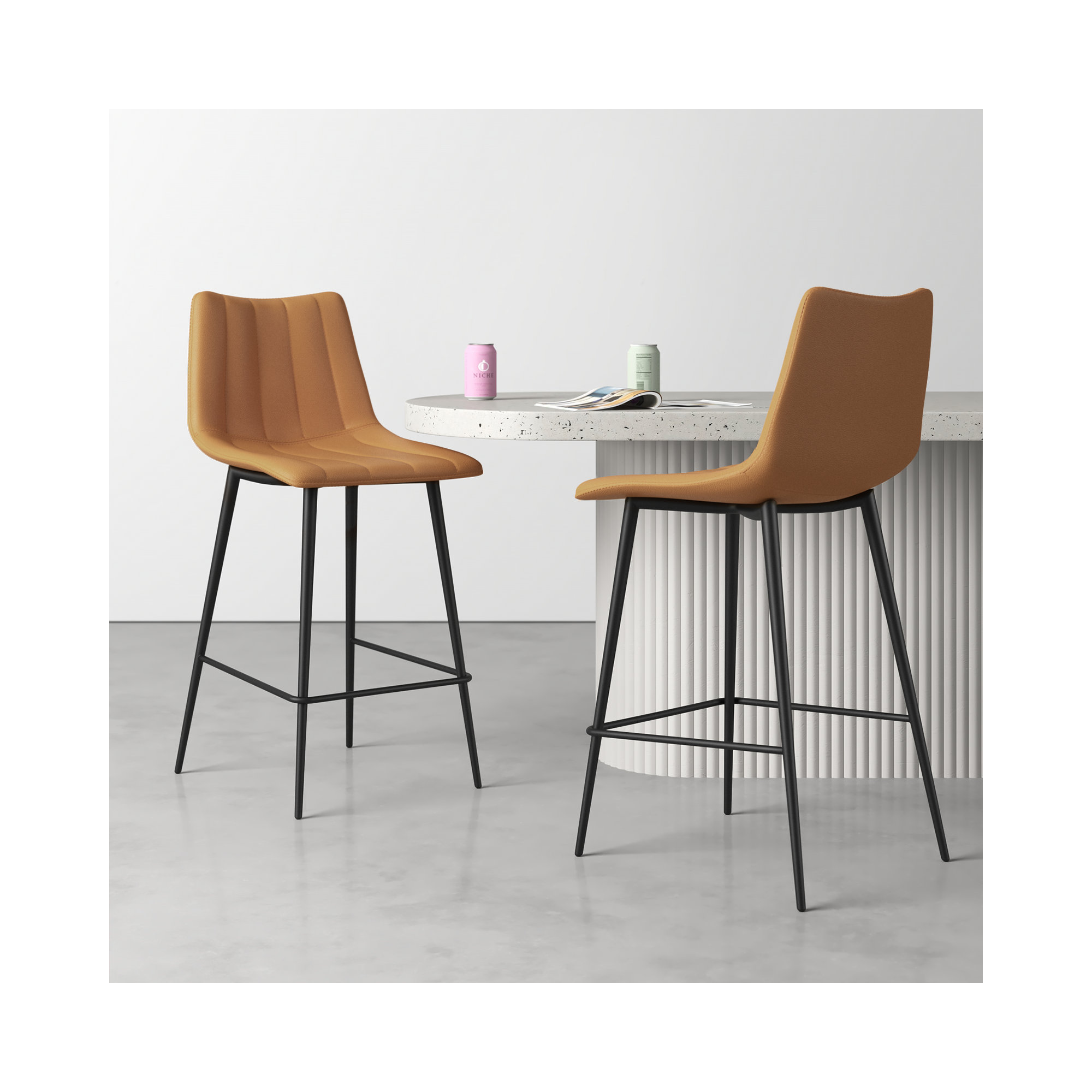 Finnigan Counter & Bar Stool, Counter Stool (26" Seat Height), Light Brown/Faux Leather