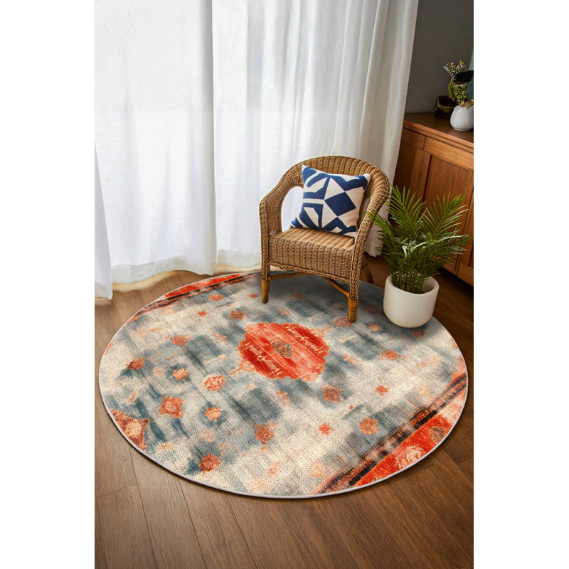 Larissa Collection Digital Print Cotton-Polyester Blend Rug – Rust Red, Rectangle 4' x 5'