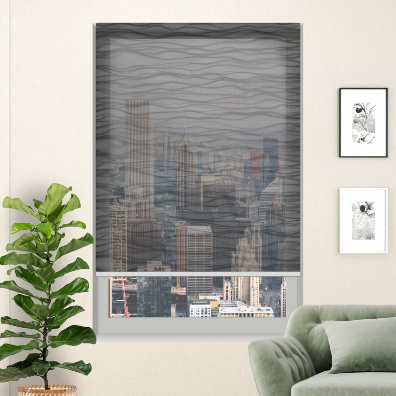 Abat-jour ondulé contemporain, L 54 po x L 84 po, Carbone