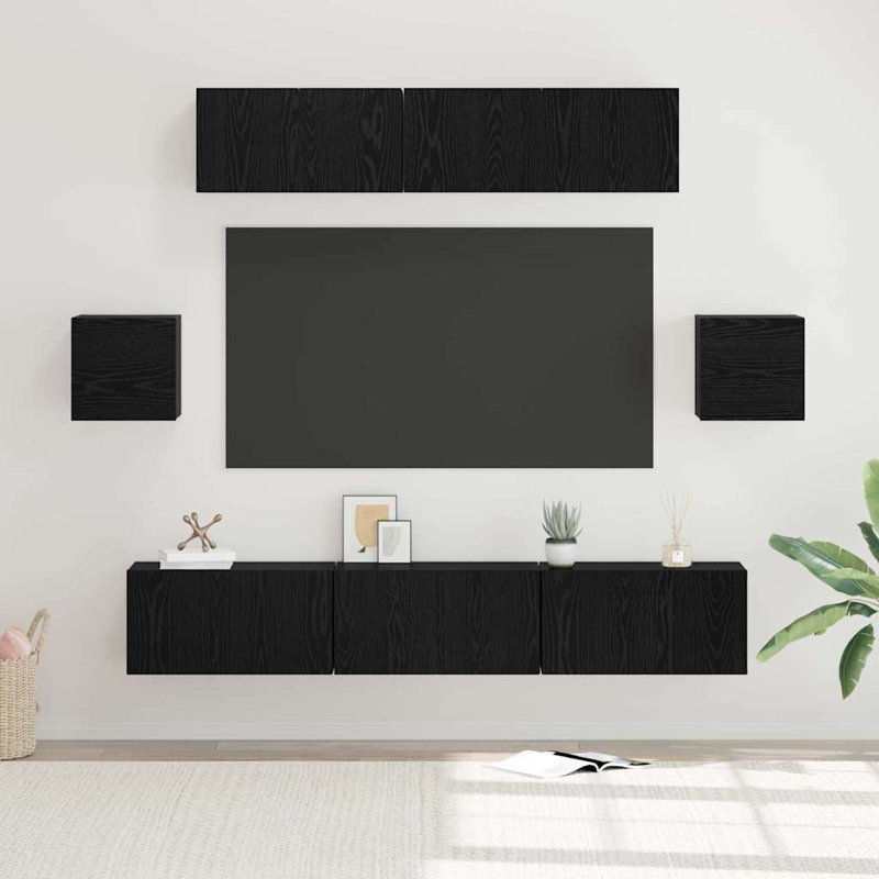TV Cabinet Set Wall-Mounted 7 Pcs 80 X 30 X 30 Cm, Black Oak