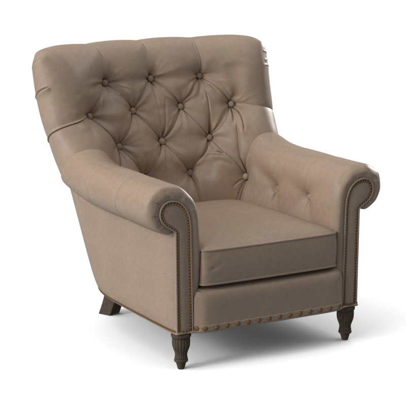 Kirby Leather Club Chair, #9 & #54 Natural, Aline Light Gray Stonewash Genuine Leather, Cobblestone