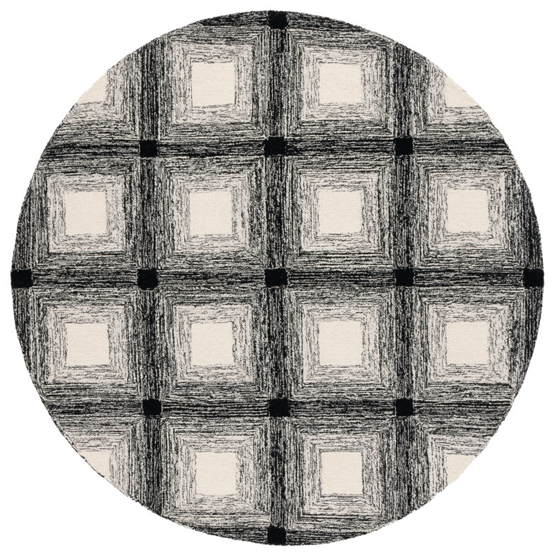 Laramy Hand Tufted Wool Pile Geometric Rug, Round 6'