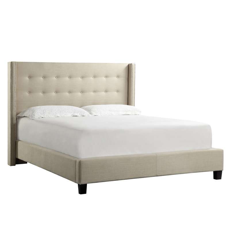 Kaster Upholstered Wingback Bed, Beige, King