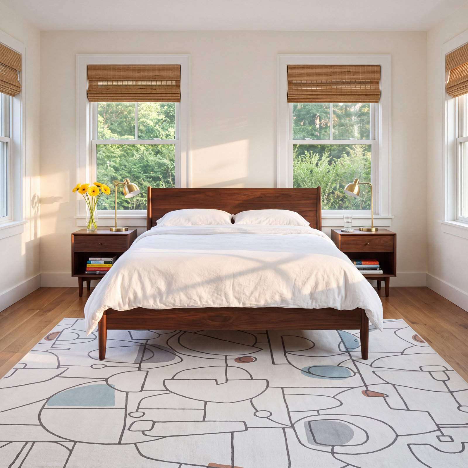 Callie Mid-Century Peel & Stick Geometric Wallpaper, Blue/Brown