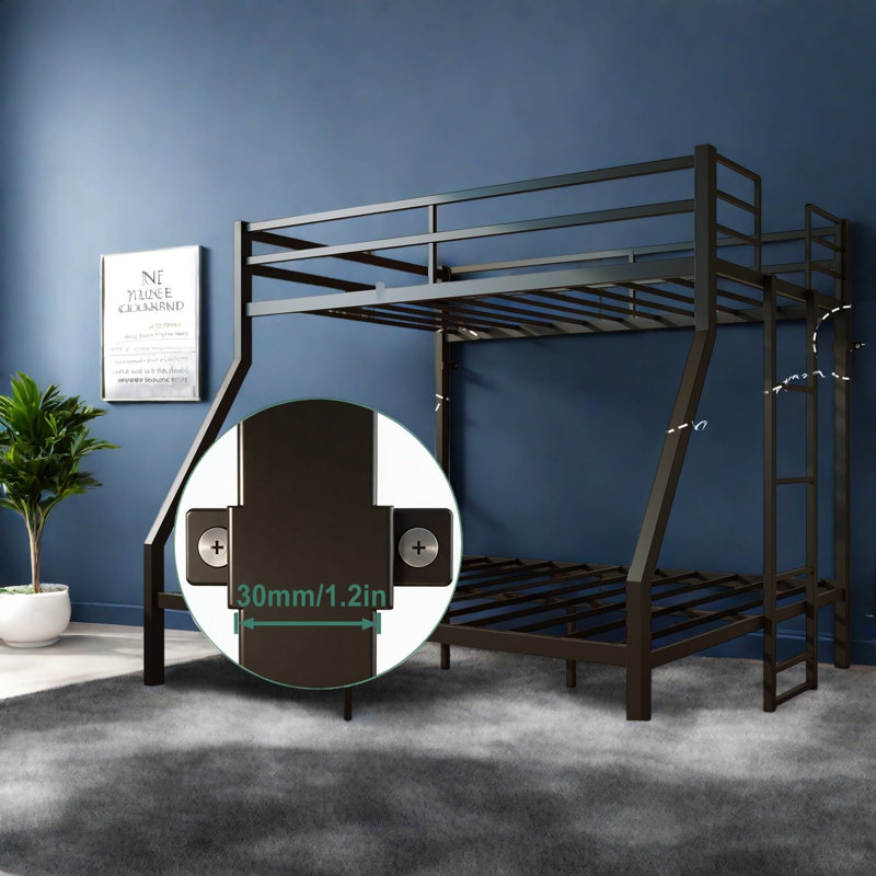 Lits superposés robustes (deux lits simples superposés à un lit double), cadre en métal noir, rangement moderne pour la maison