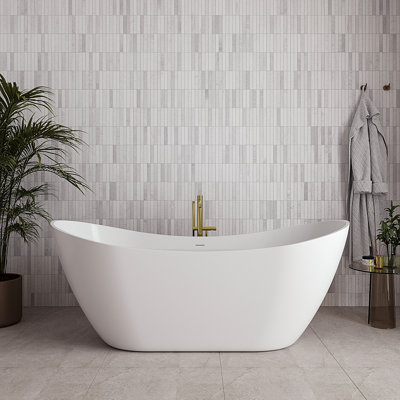 Baignoire autoportante 71 po blanc brillant avec drain interne Streamline