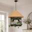 Luminaire suspendu cage à oiseau rustique 1 lumière avec toit en jute et vigne verte