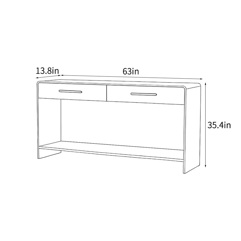 American country style retro console table, 35.4" H x 63" W x 13.8" D, Natural Wood