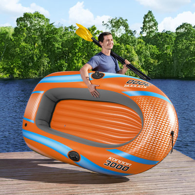 H2OGO! Kondor 3000 Inflatable Raft Set - 6'11" x 48" - Orange & Blue, Fits 2 Adults & 1 Child, Oars & Hand Pump, Water Sports Boat, 410lb Cap, Ages 6+
