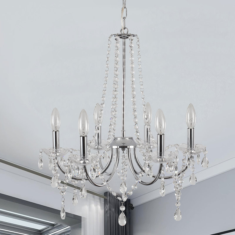 Ellie-Paige 6 - Light Wrought Iron Dimmable Classic / Traditional Chandelier, Silver