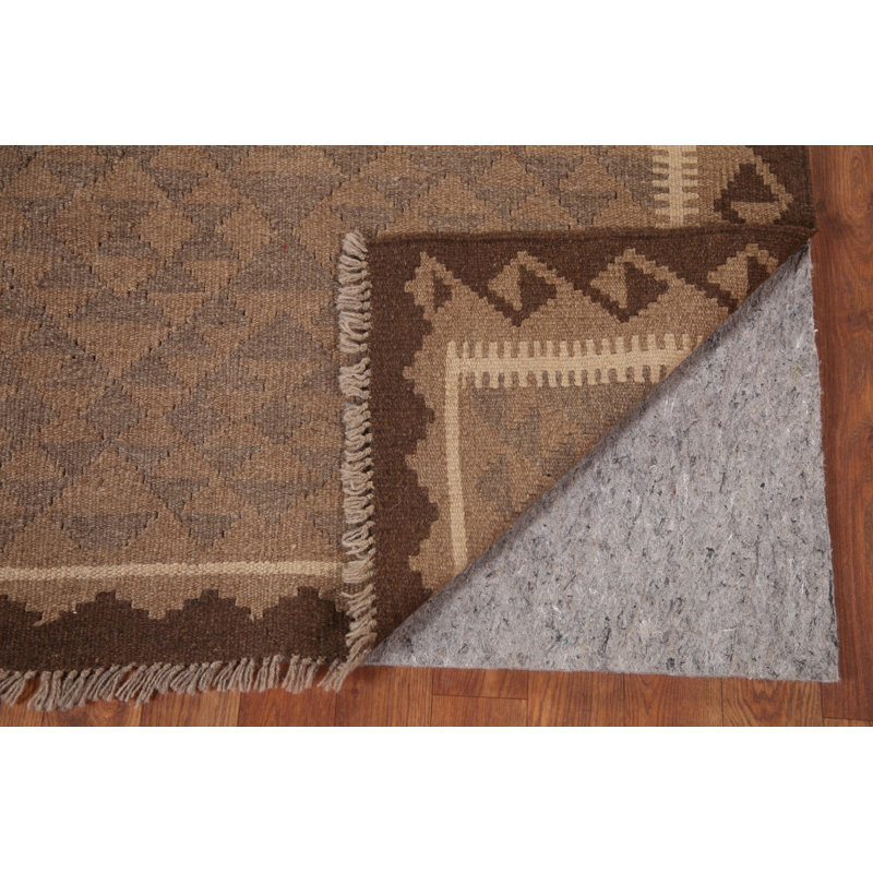 Reversible Wool Kilim Geometric Runner Rug 3x7