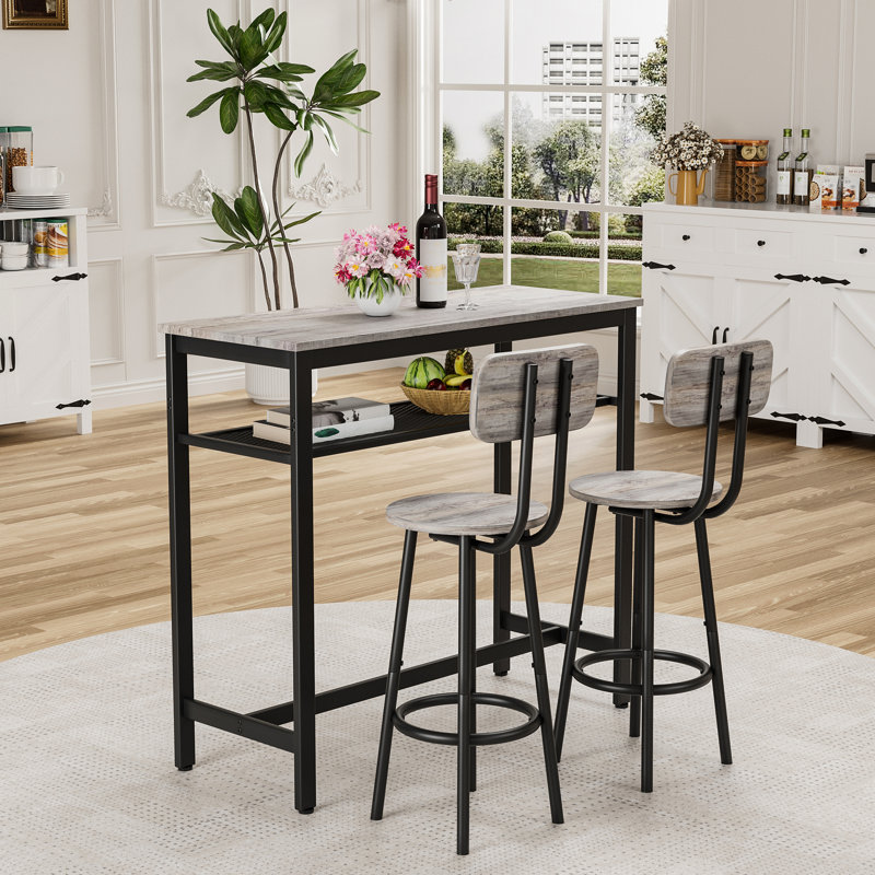 Ensemble de table de bar et chaises, Gris / Noir