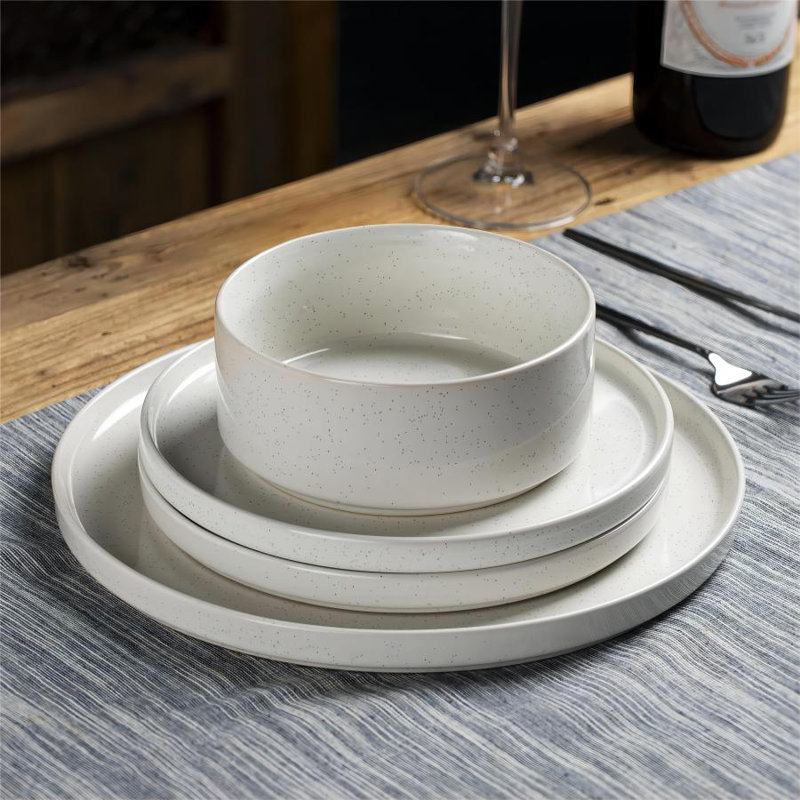 Service de table en grès moucheté, Blanc
