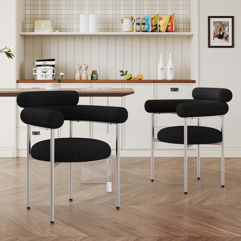 Chaise de salle à manger rembourrée avec pieds en métal, noir
