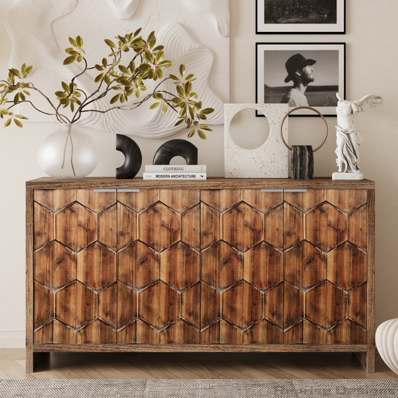 Farmhouse Style 4 Door Wooden Cabinet, Brown