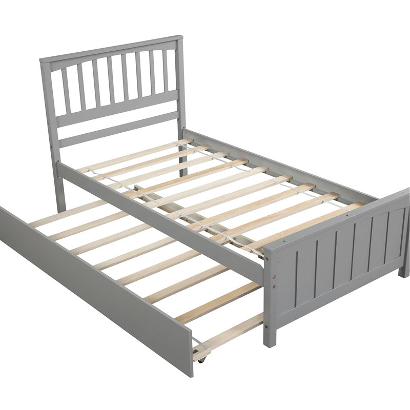 Lit plateforme simple avec lit gigogne, gris - bois massif pour un repos confortable et une bonne nuit de sommeil, Gris