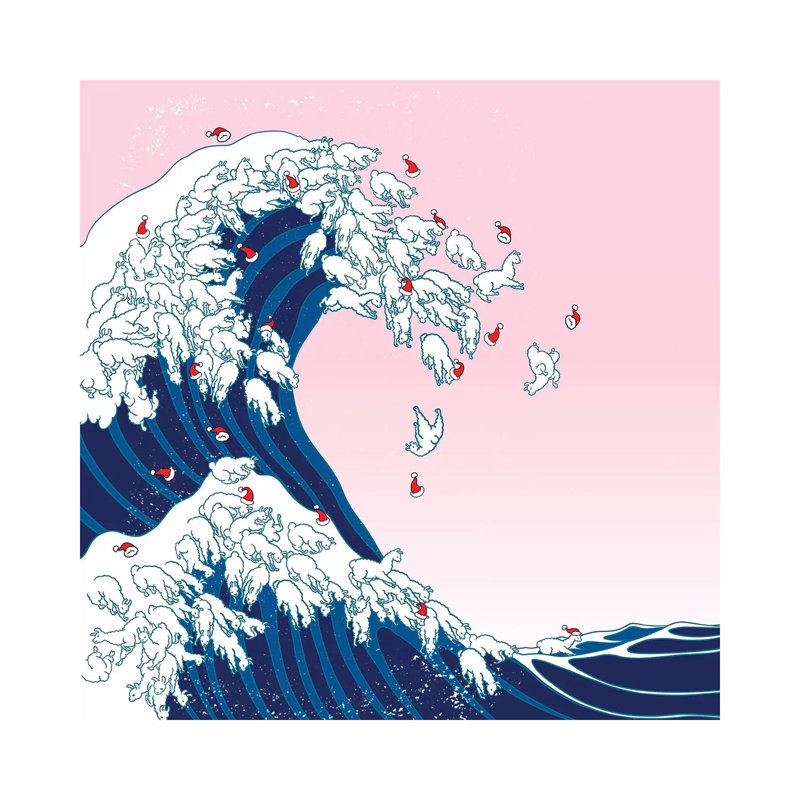 Christmas Llama Great Waves In Pink by Big Nose Work - Wrapped Canvas Print, 93.98 cm H x 93.98 cm W x 1.91 cm D