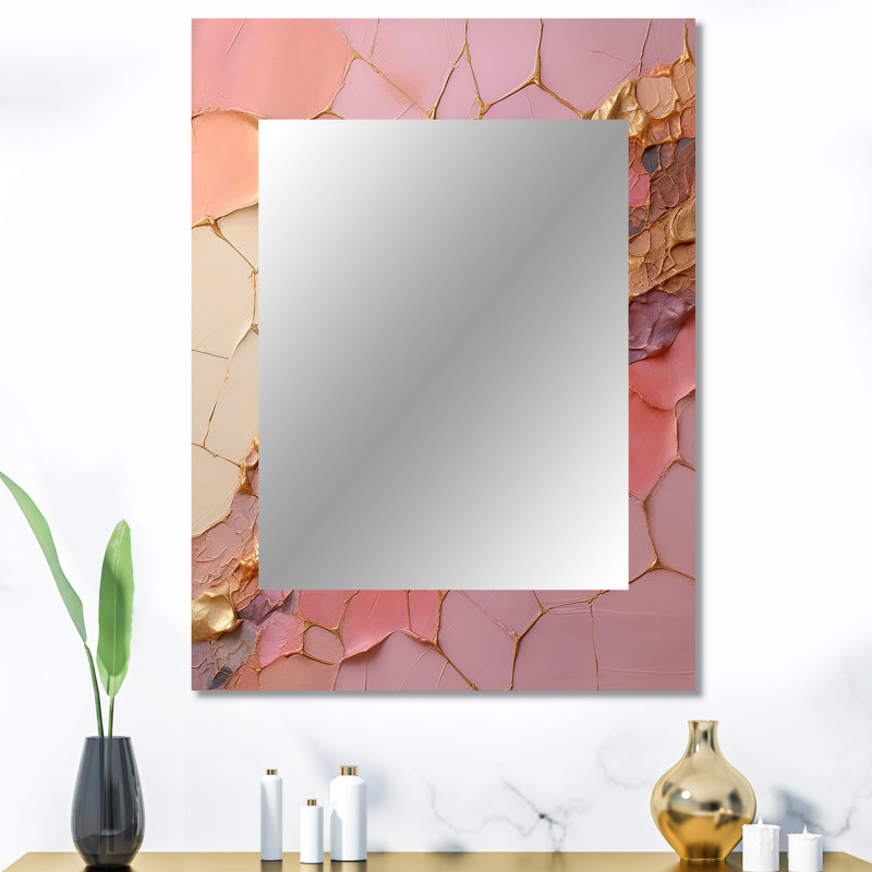 Pink Gold Minimalism Poteries - Abstract Spirals Large Mirror, Pink Unique Wall Mirror Decor, Printed Metal Art, 40" x 30"