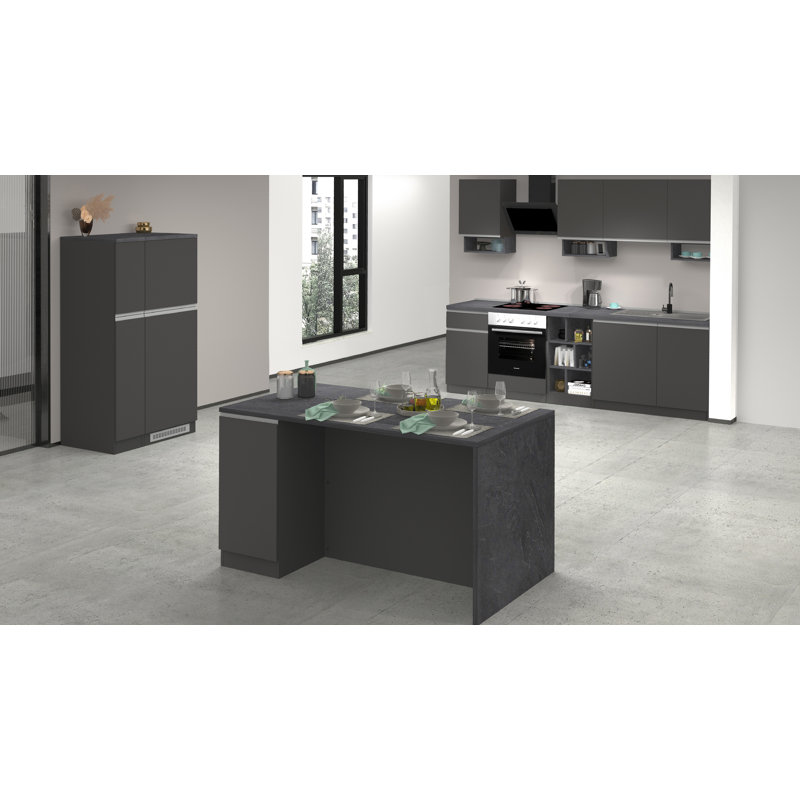 Caymitte Wood Kitchen Island, Anthracite Grey/Grey