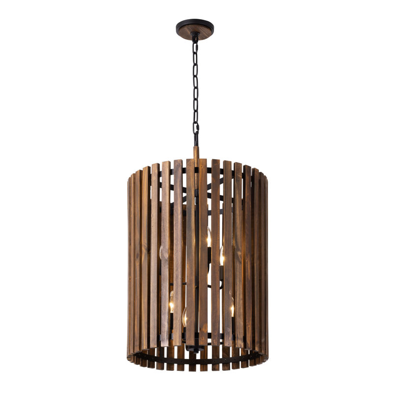 Luminaire suspendu cylindrique à 6 lumières Giobbe, Noir mat / blond miel
