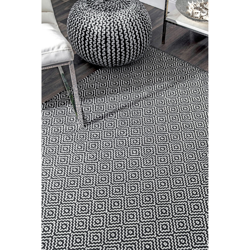 Geometric Cotton Hand Woven Area Rug, Rectangle 183 x 274cm