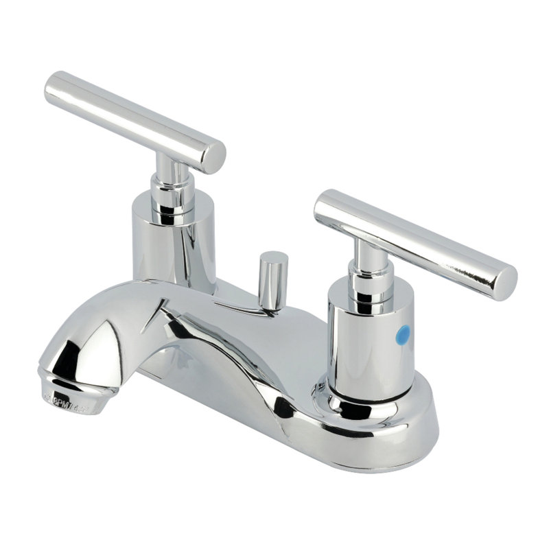 Robinet de salle de bain central à 4 poignées à 3 trous avec bonde escamotable Kingston Brass Kingston, Chrome poli