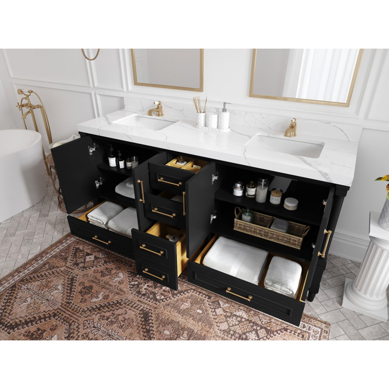 Moncef 72 po X P 22 po Meuble-lavabo double D D Evergreen, Noir, Palissandro