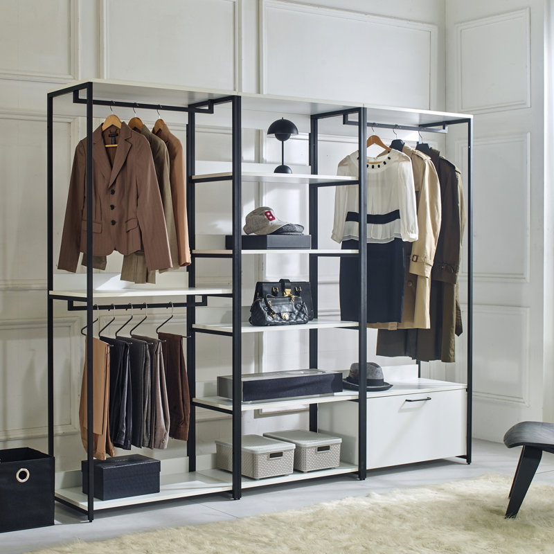 White Freestanding Wood Closet - Metal Frame, Extra Deep Drawers, & , Heat Water Stain Scratch E0 With Frame Structure Storage Space, Resistance, , Board