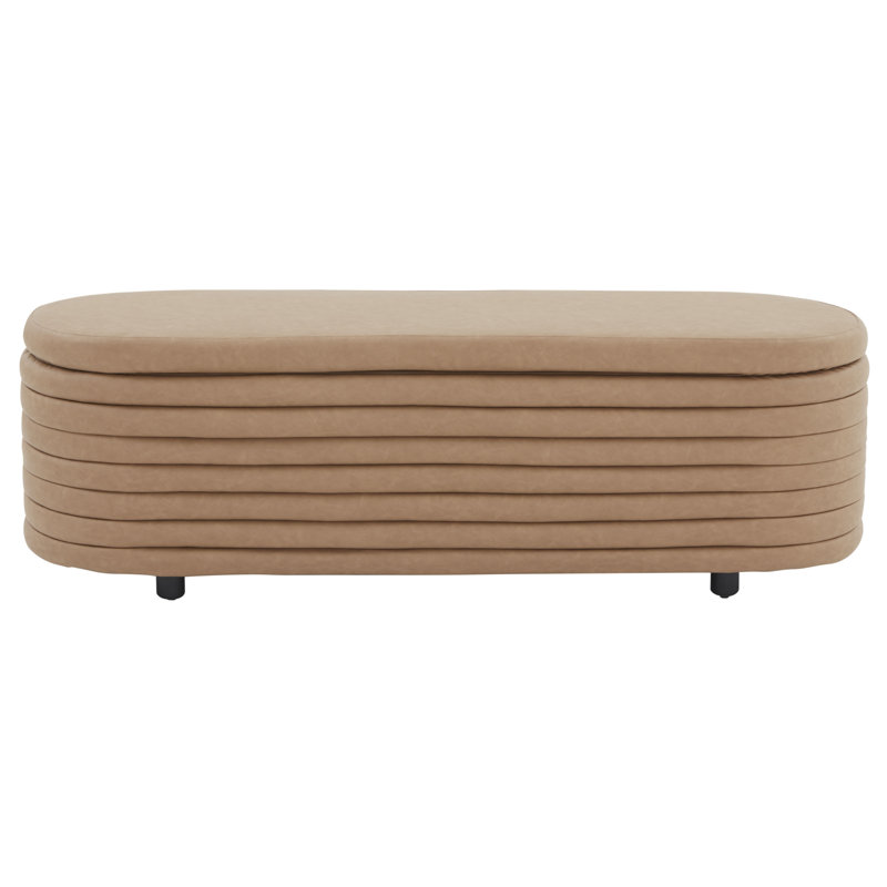 Banc de rangement rembourré Delray, Cuir camel végétalien