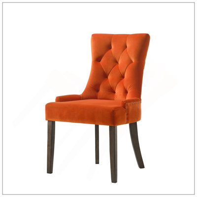 Ensemble de 2 chaises d'appoint en velours orange et chêne vieilli Farren