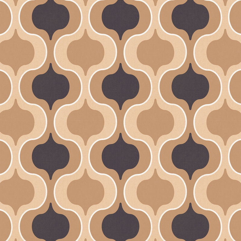 Papier peint géométrique, Beige / noir / brun clair