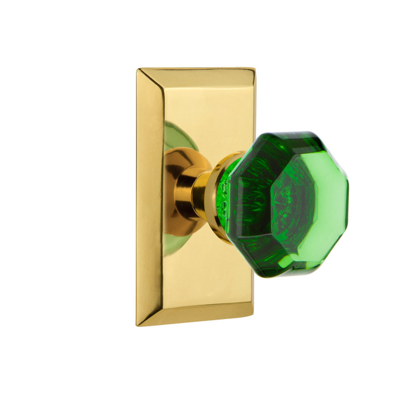 Studio Plate with Waldorf Emerald Door Knob, 2-3/8”, Polished Brass