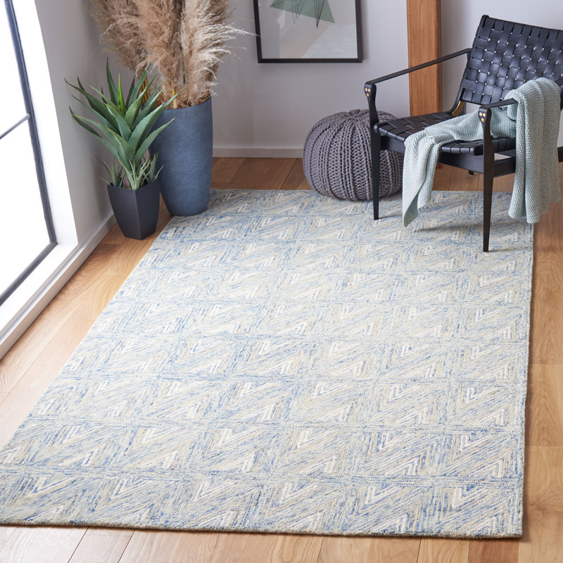 Anish Hand Tufted Wool/Cotton Geometric Rug in Blue/Gray/Beige, Rectangle 6' x 9'