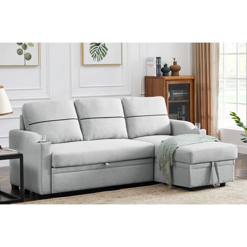 Upholstered L-Shaped Sectional Reversible, Gray Polyester