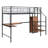 Metal Loft Bed With Desk And Metal Grid, Stylish Metal Frame Bed With Lateral Storage Ladder And Wardrobe-784147906-784147907