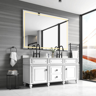 LED Bathroom Mirror with Aluminum Frame, Wall Mounted Vanity Mirror, Anti-Fog, Memory, 3 Colors, Stepless Dimmable