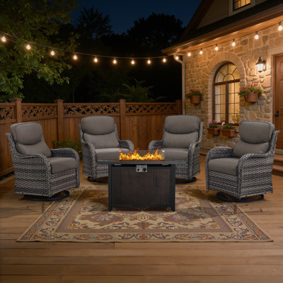 4 - Person  Outdoor Wicker Fire Pit Seating Set With Swivel Glider Chairs