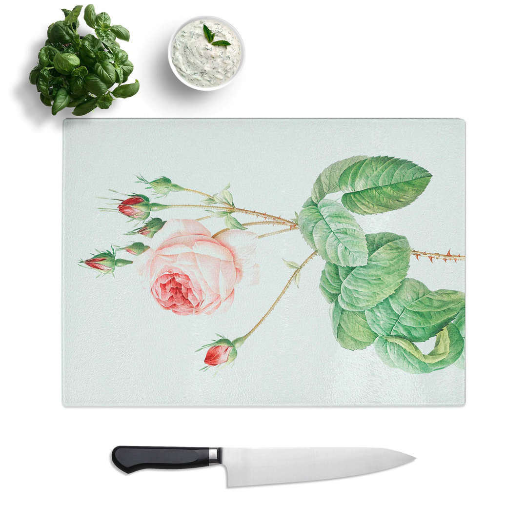 Tempered Glass Cabbage Rose by Pierre-Joseph Redoute Chopping Board