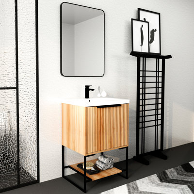 24 Inch Freestanding Bathroom Cabinet With Resin Basin - Stylish Innovation, Door For Peacefulness, Sufficient Storage Option 24" Vanity Freestanding, Modern Aesthetic,
