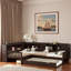 Lit plateforme en L avec lit gigogne, tiroirs de rangement et tablettes-1176087902