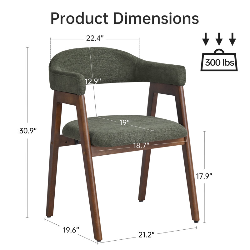 Mid-Century Modern Upholstered Dining Chair with Curved Back and Solid Wood Legs, Green