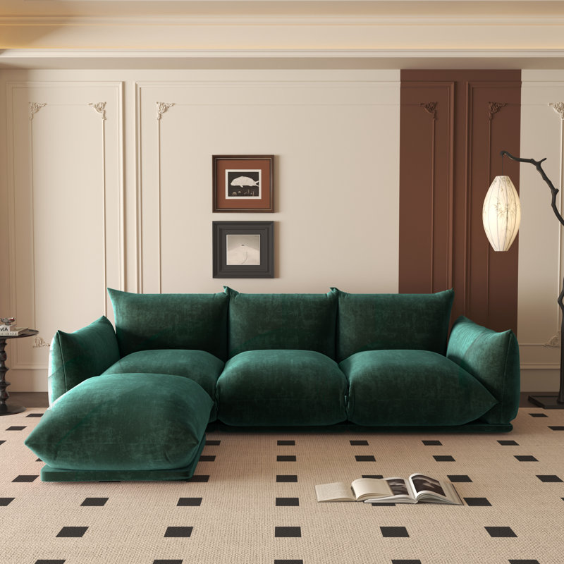 Canapé modulaire rembourré en tissu et chenille 3 places Cath, H 25,2 po x l 103,9 po x P 38,58 po, Chenille verte