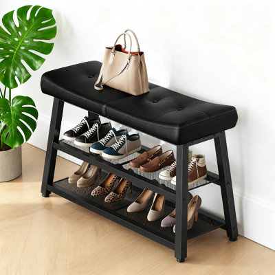 Banc à chaussures, étagère à chaussures, banc d'entrée avec rangement et coussin, pour couloir, vestibule, chambre à coucher, 3 niveaux (brun)