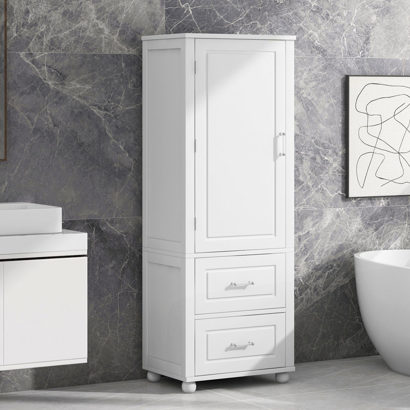 Armoire de rangement autoportante avec deux tiroirs et une tablette réglable, Blanc