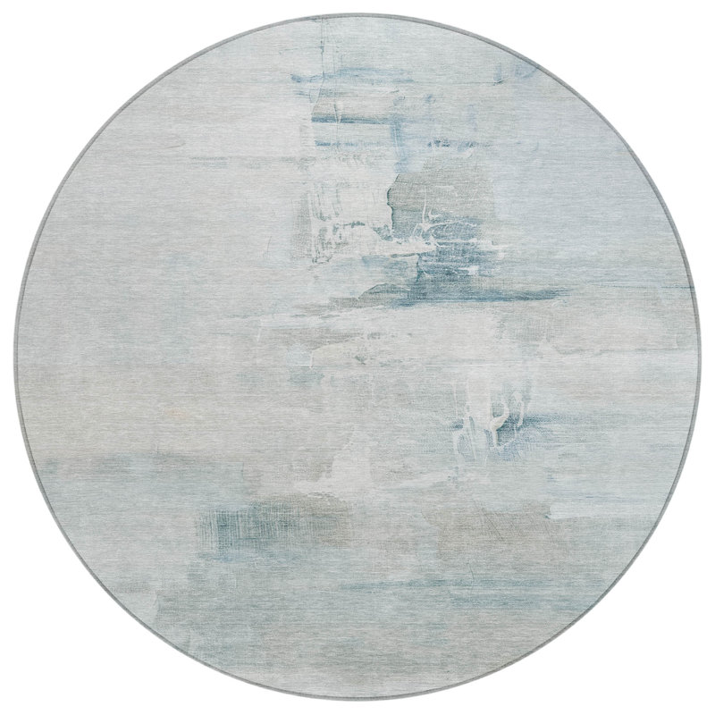 Machine Washable Indoor/Outdoor Xhevrie Sky Rug, Round 8'