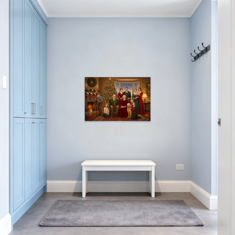 Noël en famille avec arbre et foyer, H 24 po x l 36 po