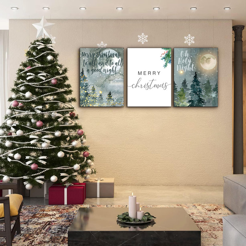 3 panneaux d'art mural encadrés, peinture de Noël, peinture 3 pièces dans 1 ensemble, H 28 po x l 40 po x P 4,5 po
