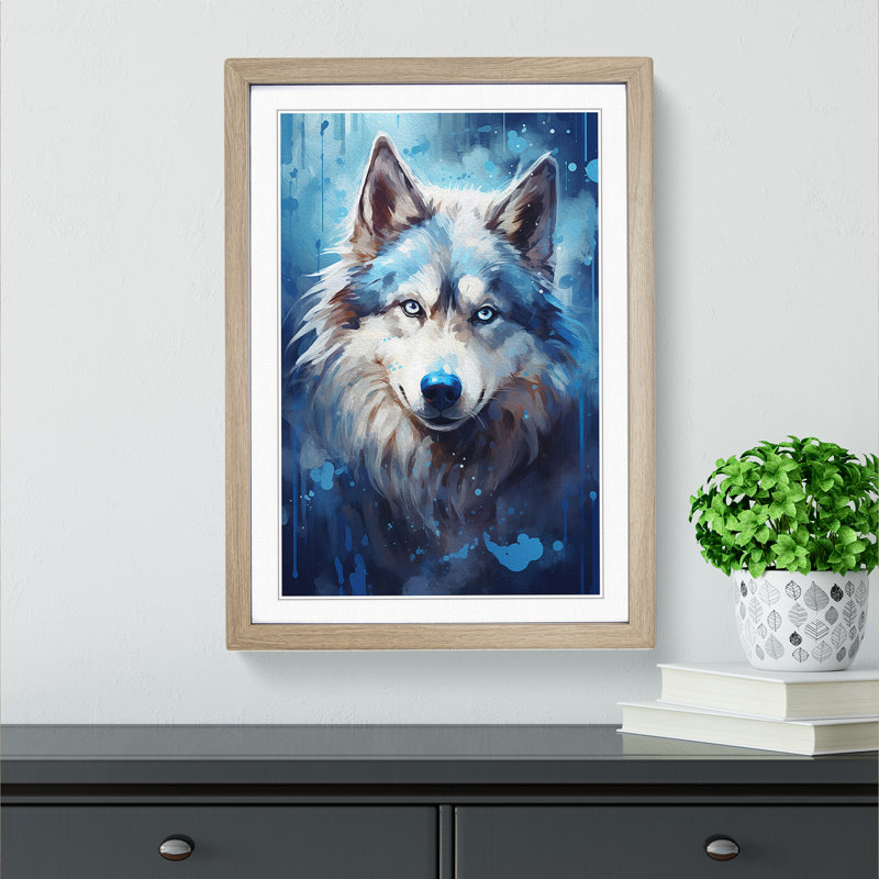 Husky Tachisme - Single Picture Frame Print on Wood, 34cm H x 25cm W x 2cm D, Oak 